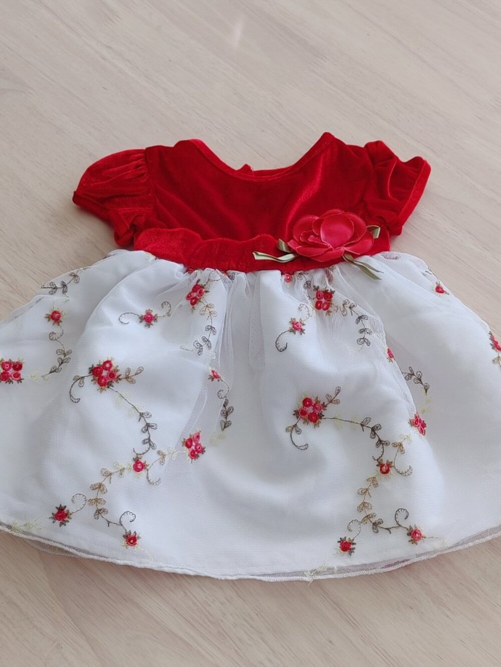 Vtg Sweet Treasures Baby Christmas Dress Sz 6M Red Velvet Floral Lined